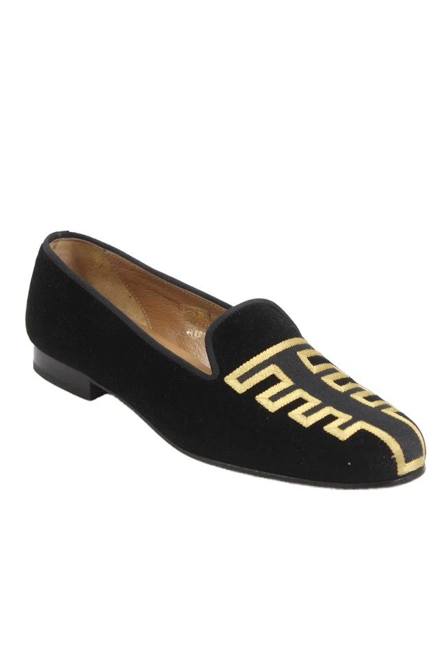 Mocasines Stubbs & Wootton de terciopelo para mujer negros dorados talla 9,5 Foto 1 de 4