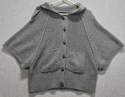 BCBGMAXAZRIA Cardigan Sweater Mens Large Gray Knit Wool Hooded Cozy Short Sleeve - Image 1 of 4