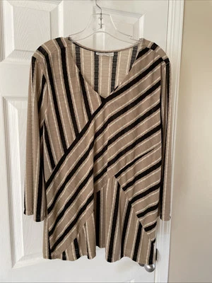 Hermosa blusa estampada Dana Buchman para mujer talla XL negra tostada manga 3/4 Foto 1 de 3