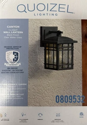 Linterna de vidrio transparente con acabado negro para pared Quoizel Canyon 0809532 Foto 1 de 2