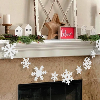 Christmas Decorations-Wooden Small & Big Snowflake Banner for White - Image 1 of 4