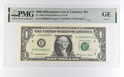 2000 Millennium Coin & Currency $1 1999 FRN Richmond VA Low Serial 244 PMG *4602 - Image 1 of 3