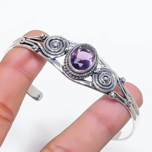 Purple Amethyst Handmade Gemstone 925 Sterling silver Adjustable Cuff Bracelet - Picture 1 of 1