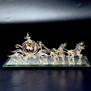 Vintage GLASBARON Kürbiskutsche 4 Pferde gesponnen Goldvergoldung gebrochener Schwanz **LESEN** - Bild 1 von 19