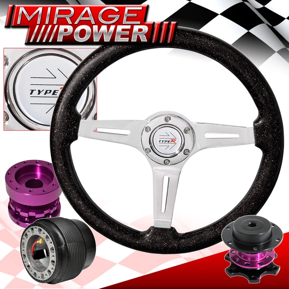 Metallic Black Steering Wheel + Quick Release Purple Extender For 86-89 Integra - Image 1 of 4
