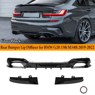Para 19-22 BMW 3 Series G20 330i M340i Sport para-choque traseiro difusor labial preto brilhante - Imagem 1 de 4