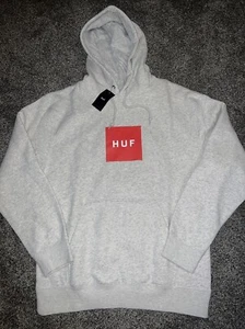 HUF Set Box Logo Pullover Hoodie Light Grey Red Logo Mens Sz M Brand New - Picture 1 of 5