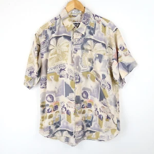 Vintage Mens silk Shirt Patterned Short sleeve SZ L (T4645) - Picture 1 of 4