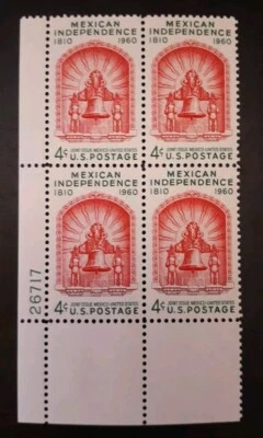 1960 US Stamps Scott#1157 Mexican Independence 4C Plate Block of 4 MNH OG - Image 1 of 2
