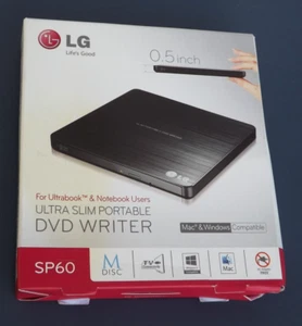LG GRABADORA DE DVD EXTERNA ULTRA DELGADA PORTÁTIL NEGRA SP60 DVD-RW CON MANUAL, CD, BX - Imagen 1 de 7