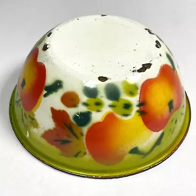 Enamelware Graniteware Bowl Metal Hand Painted Fruit Small 6 1/2" Vintage - Image 1 of 4