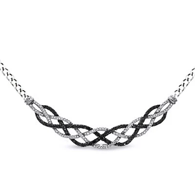 Collar trenzado suelto de 1/2 quilate blanco y negro diamante real 925 esterlina para mujer Foto 1 de 4