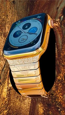 Custom 24k Gold Plated 45mm Apple Watch Stainless Steel Series 7 ENGRAVED Band - Image 1 of 4