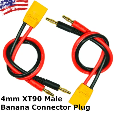 2pcs XT90 Male to 4mm Banana Plug Cable Connector For Lead Battery Charge 12AWG - Image 1 of 3