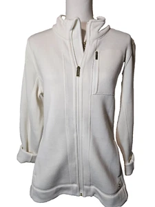 Calvin Klein Base Layer White Ribbed Fleece Sweater Jacket Polyester Large L - Picture 1 of 7