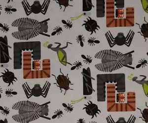 Cotton FLANNEL Fabric Insects AE NATHAN White BY THE YARD - Picture 1 of 2