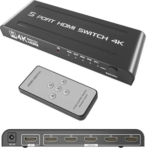HDMI Switch 5 in 1 Out 4K@60Hz – HDR, HDMI 2.0, Remote, for PS5 Xbox PC TV - Picture 1 of 8