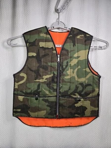 Vintage 70s Camo Hunting Vest Large Orange Hunters Vestl - Picture 1 of 9