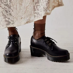 DR MARTENS Leona Lo Vintage Smooth Leather Lug Sole Platform Heeled Shoe Black 9 - Picture 1 of 10