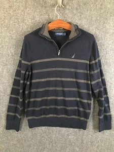 Nautica Sweatshirt Men's Size Medium Pullover Navy/Blue Long Sleeve Striped - Picture 1 of 8