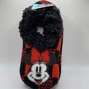 Disney Minnie Mouse RED & BLACK SLIPPER SOCKS Size 4-10 New - Picture 1 of 5