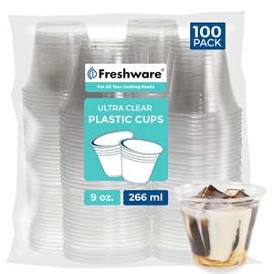 9 Oz Clear Disposable Plastic Cups, 100 Pack Clear Plastic Cups Tumblers, Heavy- - Picture 1 of 6