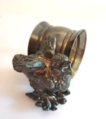 Vintage Antique Silverplate Chicken Napkin Ring Holder Stamped 0261 - Photo 1/4