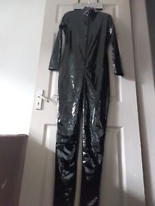 Black PVC Jumpsuit Catsuit Bodycon Fetish/Festival/Party Size M (12-14)