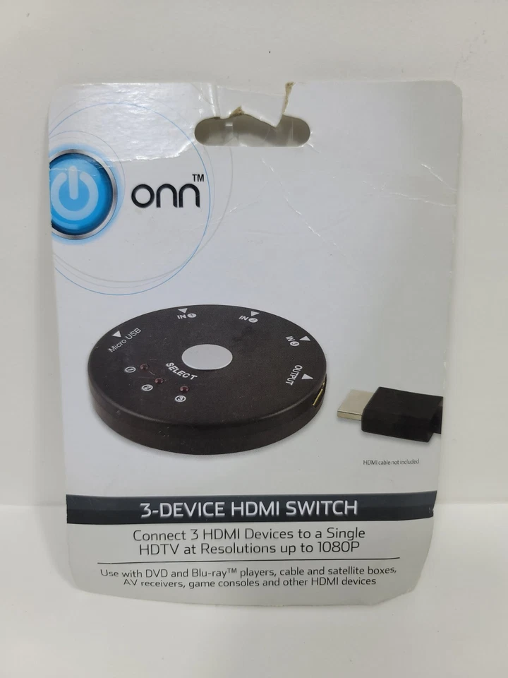 onn ONA17AV003 3-Device HDMI Switch Universal 1080P w 3ft Micro USB Cable - Image 1 of 4