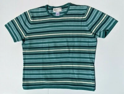 Suéter Pendleton Para Mujer Talla LP Verde Blanco Negro Rayas Manga Corta Algodón Foto 1 de 4