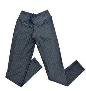 MUSCLE SISTERS Women's Dark Gray Silver Textured Ruche Back Leggings Size SMALL - Picture 1 of 9