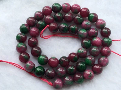 3pcs wholesale New 8mm Red Green Ruby zoisite Round Gems Loose Beads 15 " DIY - Image 1 of 4