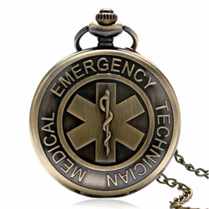 EMT Bronze Theme Full Hunter Quartz Pocket Watches Emergency Medical Technician - Picture 1 of 9