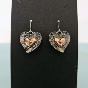 Vintage Ohrhänger Herz strukturiert silber & kupferfarben - Bild 1 von 6