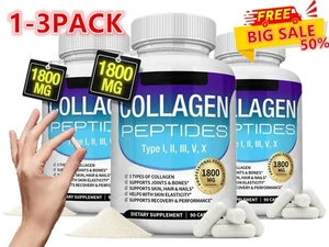 90pcs Collagen Peptides, Types I,II,III,V,X 1800mg - Anti-Aging, Joint Health - Picture 1 of 16