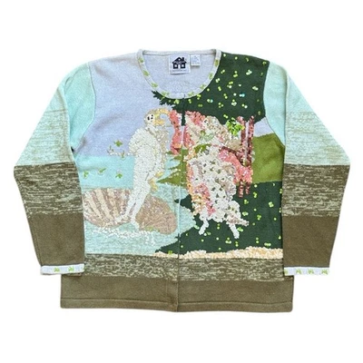 Vintage Storybook Knits Botticelli Birth Of Venus Sequin Cardigan Sweater Sz 1X - Image 1 of 4