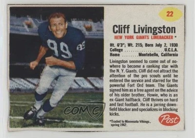 1962 Post Cliff Livingston #22 Rookie RC - Image 1 of 2