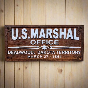 U.S. Marshal Office Deadwood Cast Iron Plaque With Antique Finish (7.75" x 3.5") - Picture 1 of 3