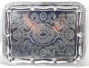 Vintage Serving Tray With Bead Edging Made of Metal 39.5cmX30cm - Picture 1 of 11