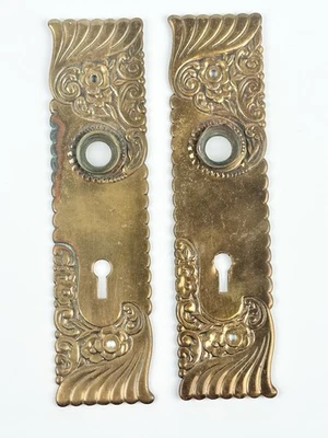 2 Antique Russell Erwin Wrought Bronze Embossed Door Plates Circa 1899 - Image 1 of 4