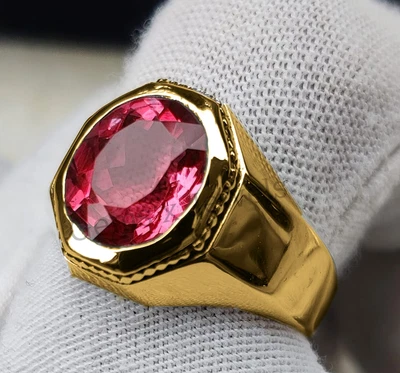 Anillo de compromiso para hombre, anillo de oro rubí, anillo de piedras preciosas de oro macizo amarillo de 14 k Foto 1 de 4