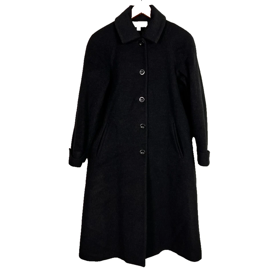 Abrigo para mujer Liz Claiborne talla 4P lana cachemir negro bolsillos abotonados Foto 1 de 4