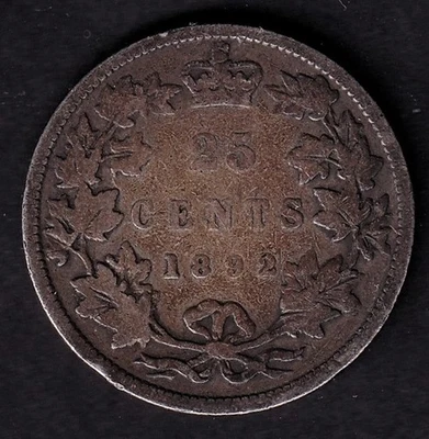 Canada 1892 25c Twenty Five Cent Silver Quarter Queen Victoria G/VG .925 Silver - Image 1 of 2