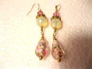 VINTAGE JEWELRY - CLOUDY WHITE AND PINK CHANDELIER EARRINGS #2 - Picture 1 of 11