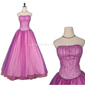 Maxi Vestido de Baile de graduación Vintage 2 Rosa Princesa Tul Hada Glamour Púrpura Lentejuelas - Imagen 1 de 16