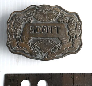 Antiguo cinturón vintage Scott personalizado latón hebilla Art Deco - Imagen 1 de 3
