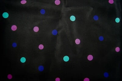 1 Yard Red Blue Green Polka Dot on Black Silky Poly Blend Blouse Fabric 34"X 54" - Image 1 of 3