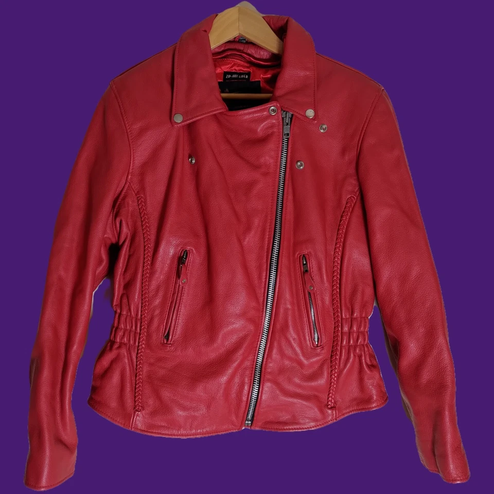 Vintage X Element 80s Womens Red Leather Biker Jacket XXL Biker Motorcycle Zip - Image 1 of 4