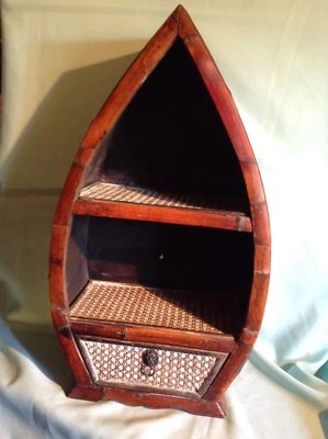 ESTANTE BARCO MADERA Y MIMBRE CON CAJÓN Foto 1 de 4