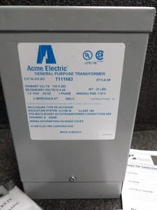 Acme Electric T111683 Transformer,120/240Vac,12/24Vac,1Kva (C) - Picture 1 of 7
